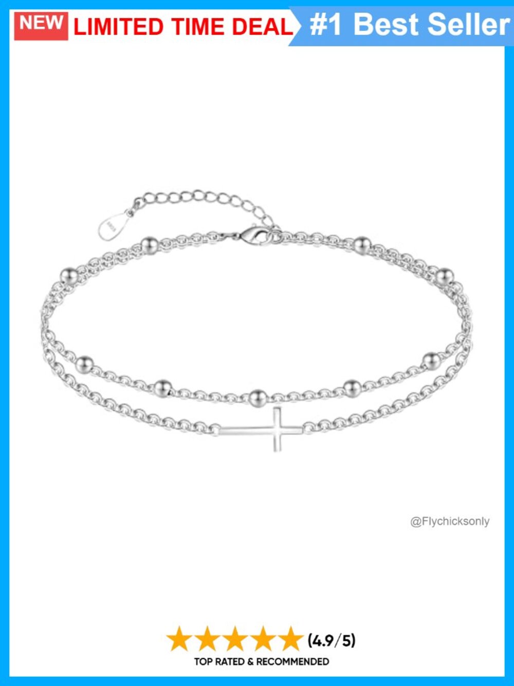 Sterling Silver Cross Anklet Adjustable Layered Boho Beach Jewelry